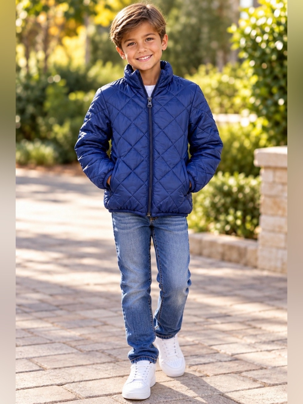 Blue Quilted Puffer Jacket Full Zip - Class Club Size 8